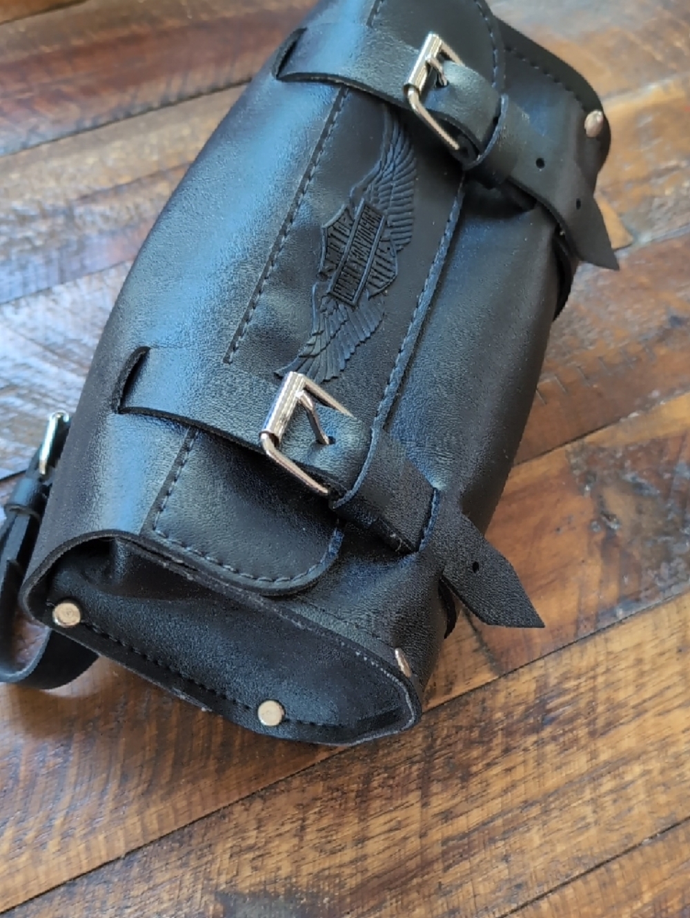Harley-Davidson Black Motorcycle Handlebar Fork Bag with Buckle Straps - Picture 3 of 16